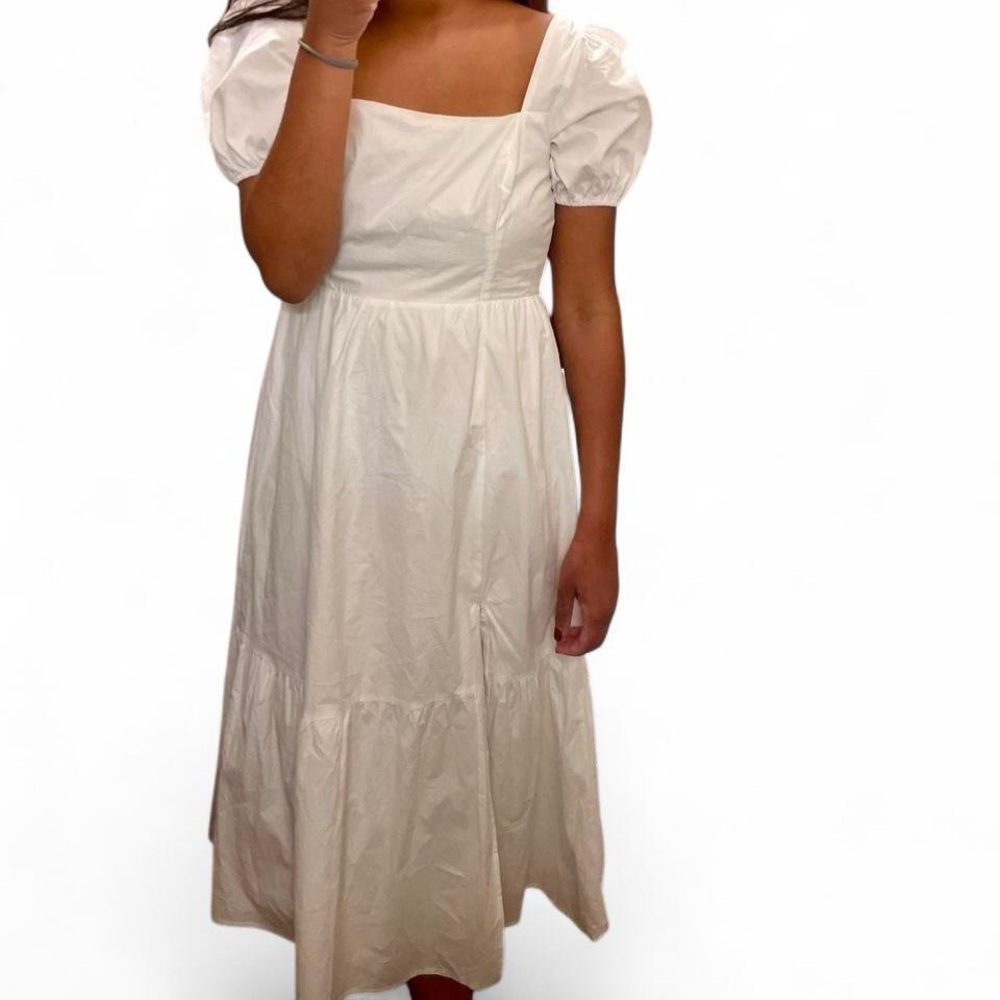 Astr White Puff Sleeve Midi Dress with Slit Size Small Bridal